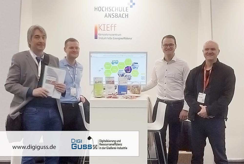 Unser Team auf der Messe Euroguss 2024 am Stand der Hochschule Ansbach.(Druckgusstag ind Nürnberg)