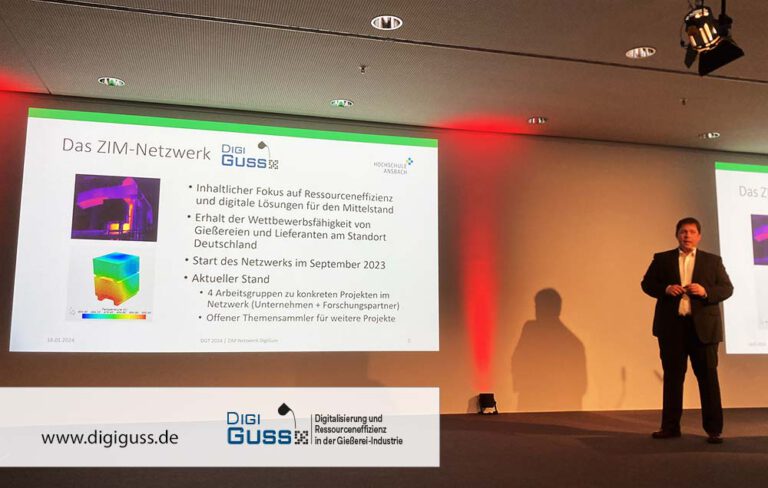 Bildrechte DigiGuss: Prof. Dr. Alexander Buchele, HS Ansbach bot auf dem Druckgusstag in Nürnberg einen spannenden Einblick in das DigiGuss-Netzwerk.