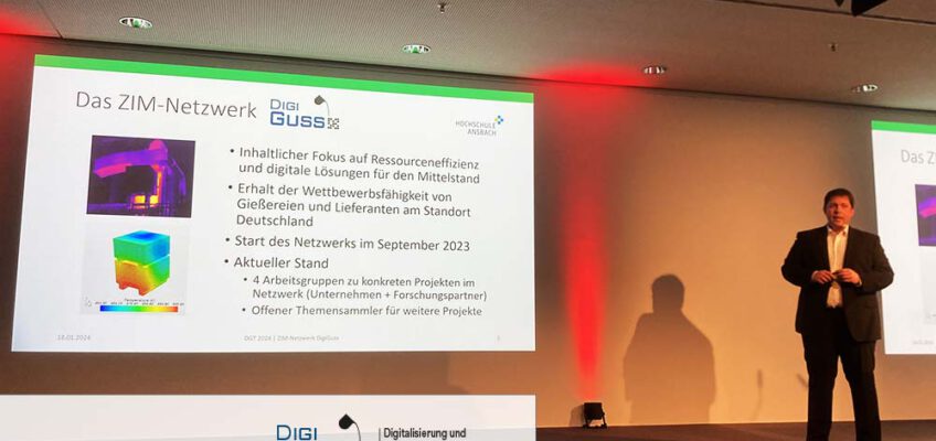 Bildrechte DigiGuss: Prof. Dr. Alexander Buchele, HS Ansbach bot auf dem Druckgusstag in Nürnberg einen spannenden Einblick in das DigiGuss-Netzwerk.